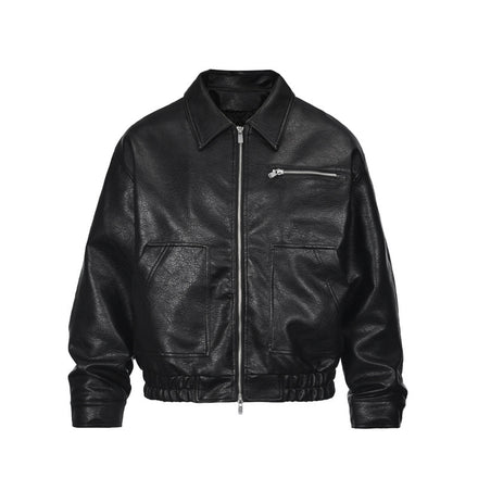 Biker Leather Bomber Jacket | Obsidian