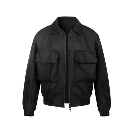 Breasted Leather Bomber Jacket | Raven Black