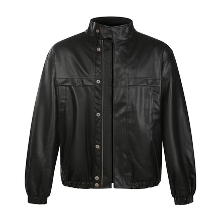 Paneled Leather Bomber Jacket | Ink Black