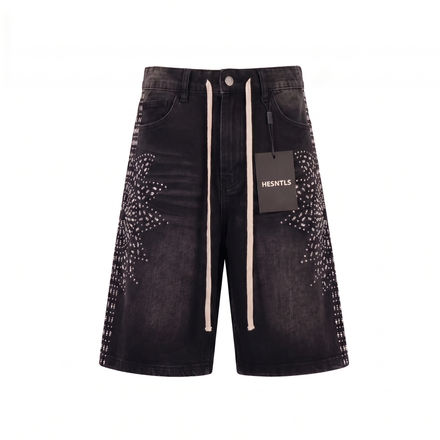 Rhinestone Denim Jorts | Palms Black