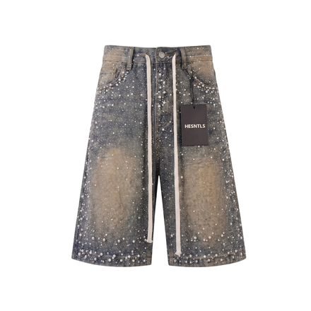 Rhinestone Denim Jorts | Cream Wash