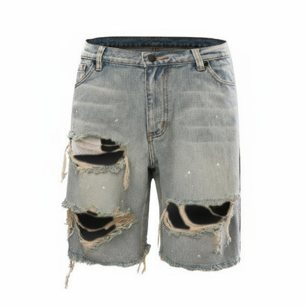 Ripped Denim Shorts - Blue