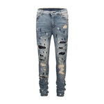 Studded Patch Denim - Washed Indigo