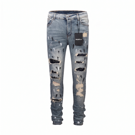 Studded Patch Denim - Washed Indigo