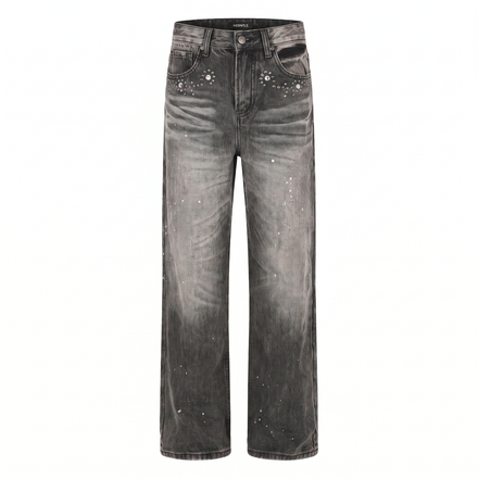 H-02 Rhinestone Paint Wash Denim