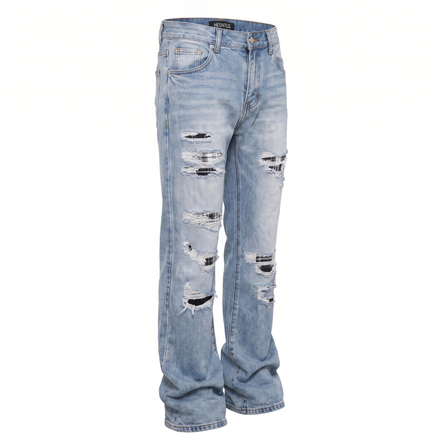 Flare Denim V2 - Tartan Repair Light Wash