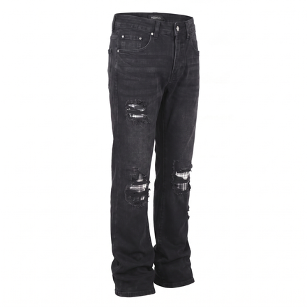 Flare Denim V2 - Tartan Repair Washed Black