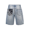 Checkered Paisley Shorts - Washed Blue