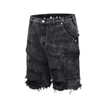 Repaired Denim Cargo Shorts - Black