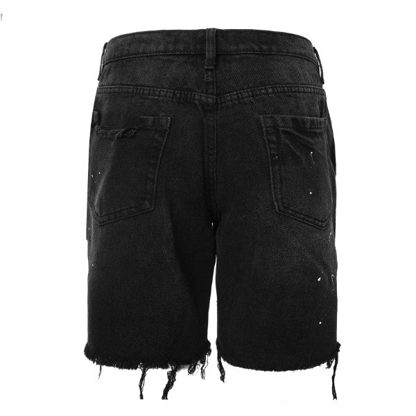 Ripped Denim Shorts - Black